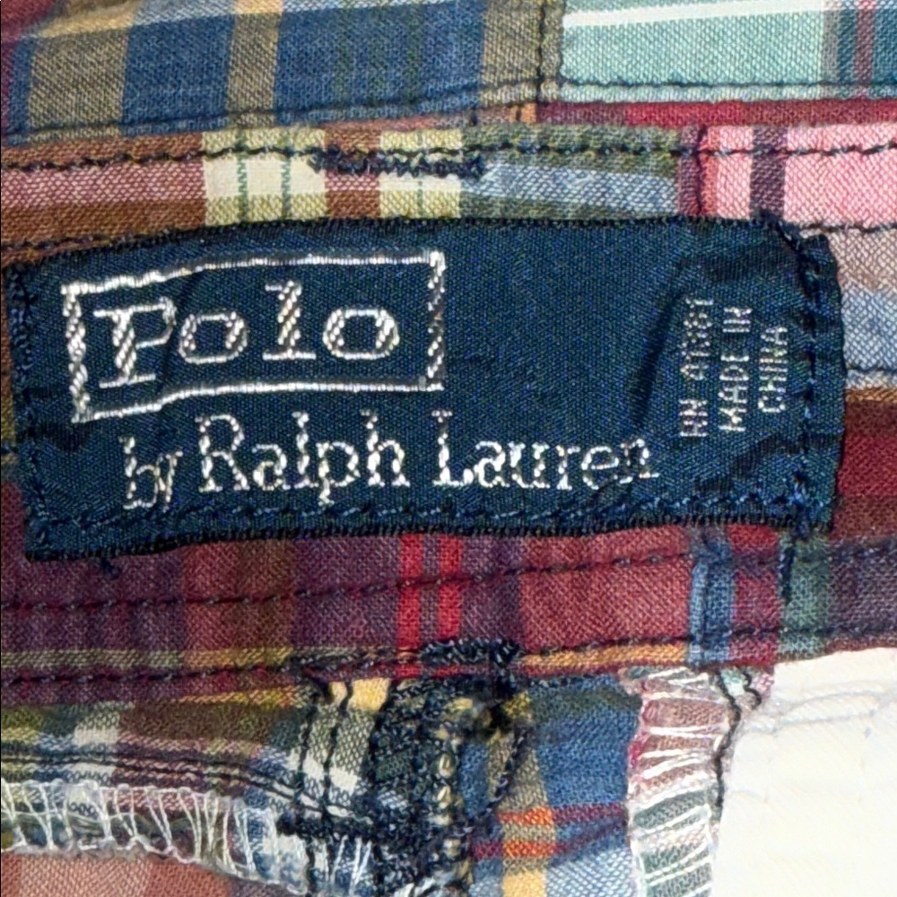 Polo Ralph Lauren Vintage 2000’s Madras Cotton Patchwork Shorts SZ 33 - Picture 6 of 7